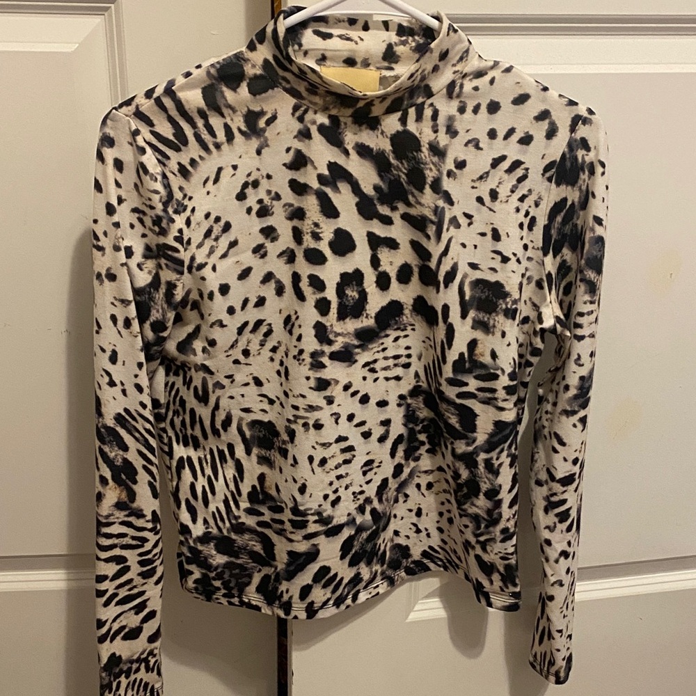 Elie Tahari Black and Cream Patterned Long Sleeve Top
